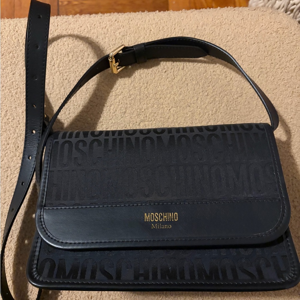 Moschino Black Embossed Logo Shoulder Bag